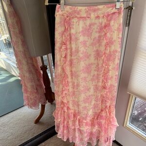 Altar’d States Floral Pink Ruffle Skirt